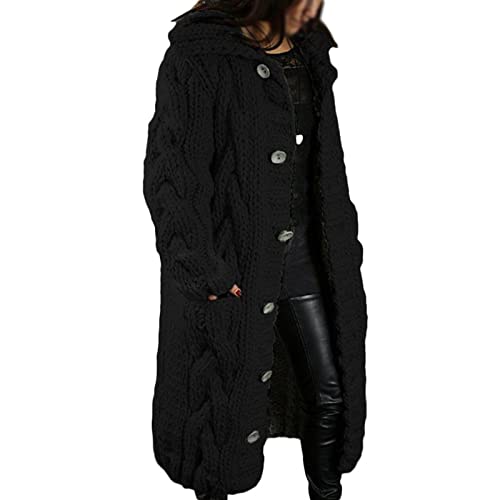 Sawmew Strickjacke Damen Strickmantel Lang Grobstrick Strick Cardigans Strickpullover Outwear Langarm Coat Kapuzenpullover Lose Warm Herbst Winter Jacke Lange Pullover Mantel mit Kapuze Strickcardigan von Sawmew