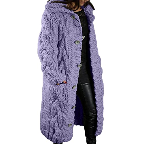 Sawmew Strickjacke Damen Strickmantel Lang Grobstrick Strick Cardigans Strickpullover Outwear Langarm Coat Kapuzenpullover Lose Warm Herbst Winter Jacke Lange Pullover Mantel mit Kapuze Strickcardigan von Sawmew