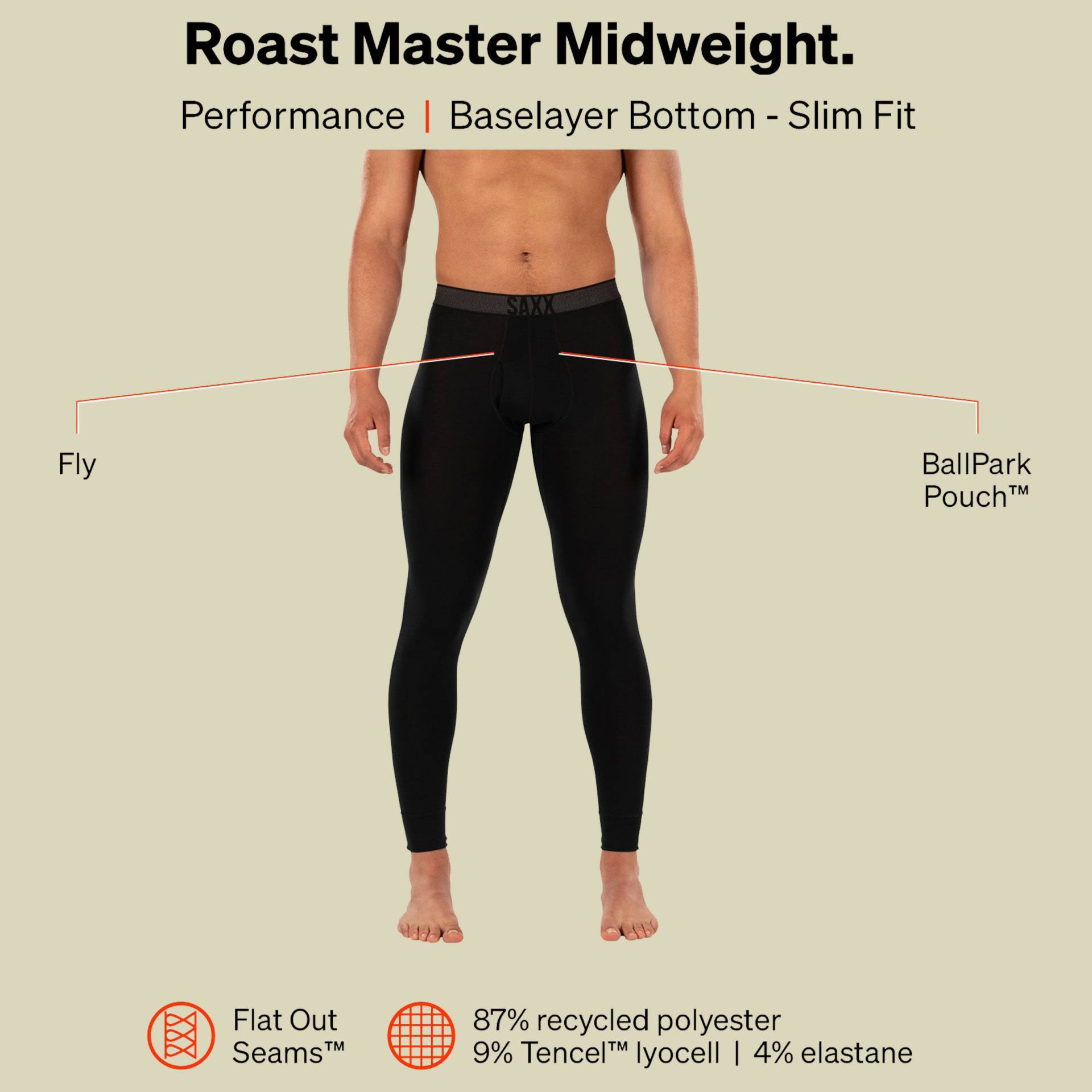 Roast Master Mid-Weight Tights Fly Men Größe XL Farbe black von Saxx