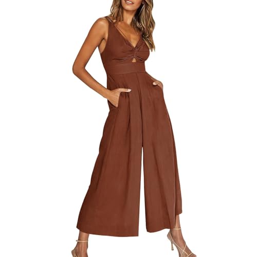 Hosenanzug Damen Hochzeit Baggy Damen Overall Elegant Langarm Jumpsuit Damen Hosenanzug Damen Business Hosenanzug Damen Festlich Jumpsuit Damen Schlafanzug Latzhose Damen Latzhose(Braun,L) von Saymany