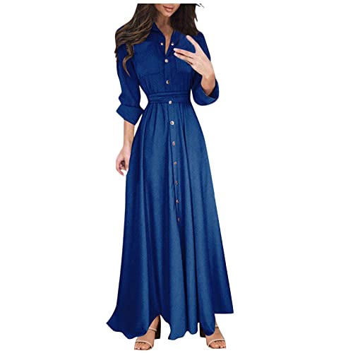 Saymany Hemdtkleid Damen Elegantes Lange Ärmel Kleider Regular Fit Lockeres Tunikakleid Fließend Swingkleid Langärmliges Maxikleid Skaterkleid Taille Hemdkleid Lässige Cocktailkleid mit Knopf von Saymany