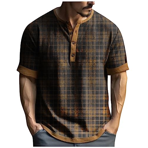 Saymany Henley Shirts Herren Kurzarm Vintage Drucken Tshirt V-Ausschnitt Tee Oberteil mit Knöpfe Streetwear Sommer Basic Top Bluse Sportshirt Laufshirt Kurzarmshirt Beiläufig T Shirts für Männer von Saymany