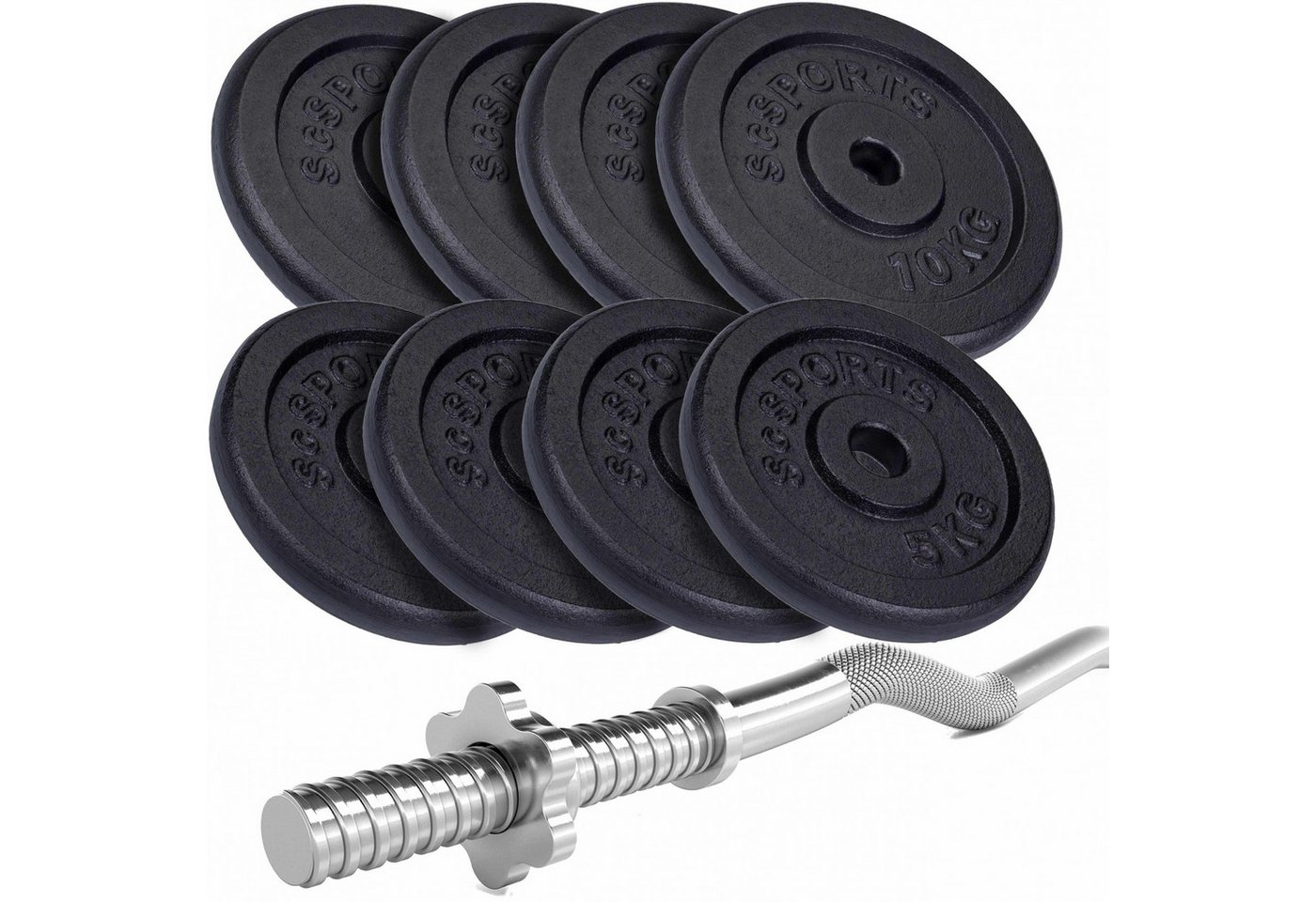 ScSPORTS® Hantel-Set Curlset SZ Stange Curlstange 120 cm Gewichte 30mm Gusseisen von ScSPORTS®