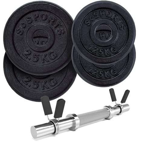 ScSPORTS® Hantelset - 10/20kg, 1/2 Kurzhantelstangen, Stahl, 30mm, Scheiben, Gusseisen - Kurzhanteln, Kurzhantelset, Kurzhantelstange mit Gewichten, Kurzhantel Set für Gym (8 KG (2x2.5 + 2x1.25)) von ScSPORTS