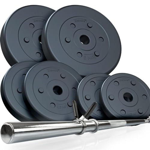 ScSPORTS® Langhantel Set - 17.5-30 kg, 30 mm, Verstellbar, Verchromt, 120/140/160 cm, mit Federverschluss - Langhantelstange, Hantelscheiben (17.5 KG (2 x 5 kg + 2 x 2.5 kg + 2 x 1.25 kg)) von ScSPORTS