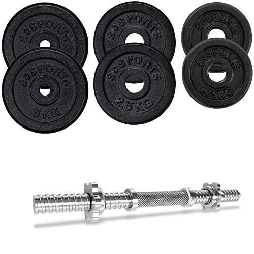 ScSPORTS® Kurzhantel Set - 30/20/15/10 kg, Hantelstange, Chrom, Hantelscheiben, ⌀ 30/31mm, Gusseisen, Sternverschluss - Kurzhantelset, Hantelset, Kurzhantelstange (17.5 KG (2x5 + 2x2.5 + 2x1.25)) von ScSPORTS