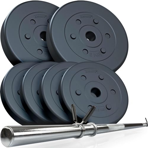 ScSPORTS® Langhantel Set - 17.5-30 kg, 30 mm, Verstellbar, Verchromt, 120/140/160 cm, mit Federverschluss - Langhantelstange, Hantelscheiben (20 KG (2 x 5 kg + 4 x 2.5 kg)) von ScSPORTS