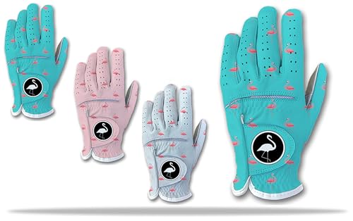 Tropical Flamingo Herren-Golfhandschuh, 100 % Cabretta-Leder, linke und rechte Hand, Golfer, Wettergriff, Rosa, Weiß, Blau, Erwachsene, Hawaii, Größe S bis XXL von Scale Wear