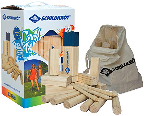 Schildkröt Kubb Schwedenschach, das beliebte Gartenspiel aus Skandinavien, komplettes Set aus FSC zertifiziertem Holz, inkl. Tragetasche zur Aufbewahrung, 970112 von Schildkröt