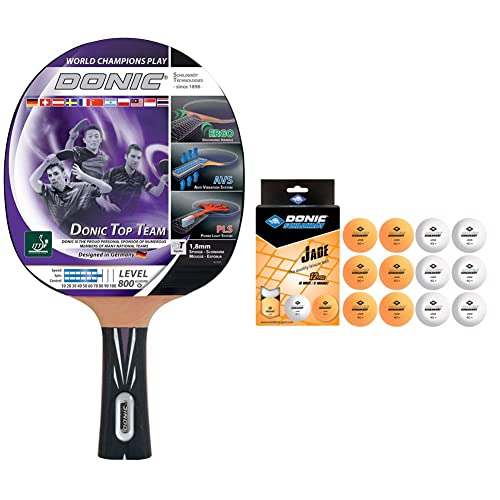 Schildkröt Donic Tischtennisschläger Top Team 800, AVS & PLS-Griff, 1,8 mm Schwamm, Vari Slick - ITTF Belag, 754198, Holz/Natur & 618045 Unisex – Erwachsene Donic Tischtennisball Jade, 12 STK. von Schildkröt