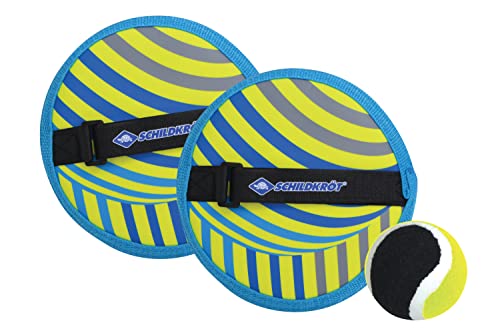 Schildkröt Funsports, 2 Handfänger mit weitenverstellbarer Handschlaufe, 1 Ball (Ø6,25 cm), alles in wiederverschließbarer Netztasche, Single, Neopren Klettball Set, 970146, One Size von Schildkröt