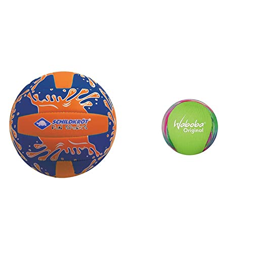 Schildkröt Funsports Neopren Mini-Beachvolleyball GR. 2 Ø 15cm & Waboba Original Water Bouncing Ball - Wasserfestes Strandspielzeug, Poolspiele, Green Technicolor (5,6 cm) von Schildkröt