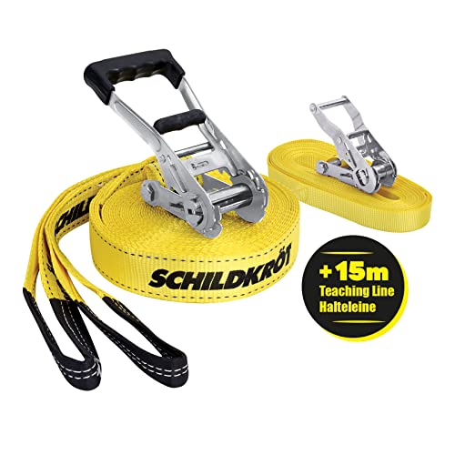 Schildkröt® Slackline 15m, zusätzlich mit Teaching Line, Hilfsline für Anfänger, robuste 5cm breite Line für Kinder und Erwachsene von Schildkröt