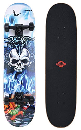 Schildkröt Skateboard Grinder 31, Premium Komplett-Board, konkave Deckform mit Doppel-Kick und Griptape, 9-lagiges Ahornholz, ABEC9 Kugellager, Design: Inferno, 510681 von Schildkröt