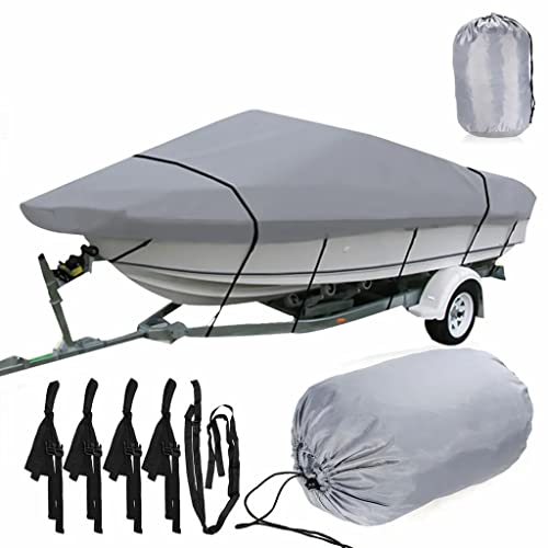 Bootspersenning Bootsabdeckung Persenning Schlauchboot Bootsplane, 420D Oxford Gewebe Bootspersenning Abdeckung Persenning Anti-UV Bootsplane, für V-Rumpf, Ruderboot, Angelboot,Llight Gray (20-22FT-V) von Schleuder