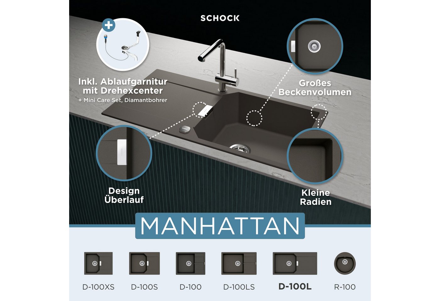 Schock Granitspüle Manhattan D-100L, rechteckig, 100/51 cm von Schock