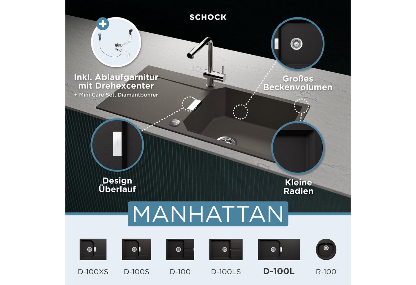 Schock Granitspüle Manhattan D-100L, rechteckig, 100/51 cm von Schock