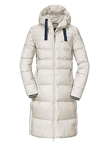 Schöffel Damen Down Coat Kenosha L, wind- und wasserabweisender Daunenmantel mit RDS-zertifizierten Federn, leichte Winter Wanderjacke mit Wärmekragen und Kapuze, whisper white, 44 von Schöffel