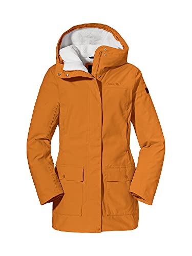 Schöffel Damen Ins. Parka Rotterdam L, wind- und wasserdichter Damen Parka mit verstellbarer Taille, Wintermantel mit 4-Wege-Stretch und Teddyfutter, golden oak, 40 von Schöffel