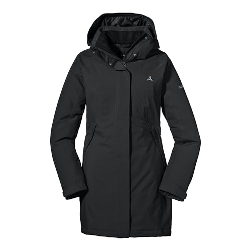 Schöffel Damen Insulated Jacket Bastianisee L, funktionale Winterjacke mit abnehmbarer Kapuze, wasserdichte und windabweisende Outdoor Jacke mit 4-Wege-Stretch, black, 48 von Schöffel