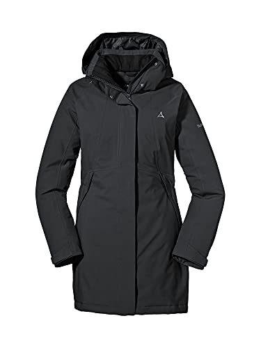 Schöffel Damen Insulated Jacket Bastianisee L, funktionale Winterjacke mit abnehmbarer Kapuze, wasserdichte und windabweisende Outdoor Jacke mit 4-Wege-Stretch, black, 52 von Schöffel