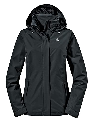 Schöffel Damen Jacket Gmund L, wind- und wasserdichte Regenjacke, atmungsaktive Outdoor Jacke, Wanderjacke mit verstaubarer Kapuze, black, 36 von Schöffel