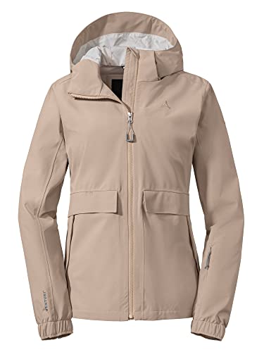 Schöffel Damen Jacket Lausanne L, Funktionsjacke mit Kapuze, wasserdichte Übergangsjacke mit Pack-Away-Tasche, humus, 48 von Schöffel