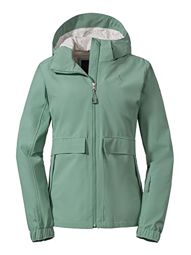 Schöffel Damen Jacket Lausanne L, Funktionsjacke mit Kapuze, wasserdichte Übergangsjacke mit Pack-Away-Tasche, matcha mint, 36 von Schöffel