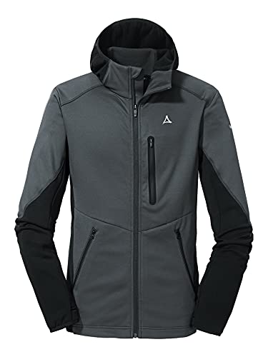 Schöffel Herren Fleece Hoody Lodron M, atmungsaktiver Fleece Pullover mit hoher Bewegungsfreiheit, funktionaler Hoodie mit Body-Mapping Technologie, asphalt, 52 von Schöffel