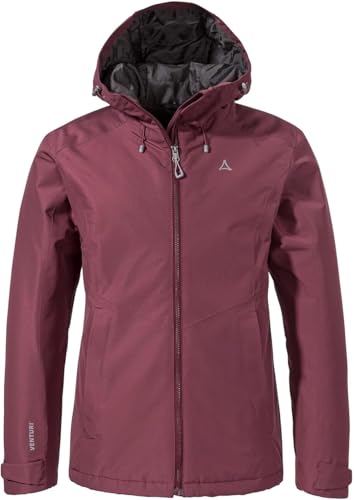 Schöffel Damen Ins Jacket Style Wildkar WMS, wetterfeste, wärmende Outdoorjacke mit 2-Wege-Stretch, atmungsaktiver, wasserdichter Anorak mit verstellbarer Kapuze, acai, 42 von Schöffel