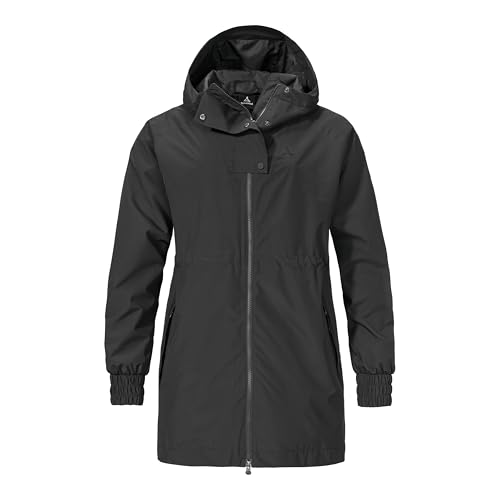 Schöffel Damen Parka Style Bohorok WMS, wasserdichter Regenparka aus recyceltem Material, atmungsaktive Allwetterjacke mit Oversize-Passform, black, 40 von Schöffel