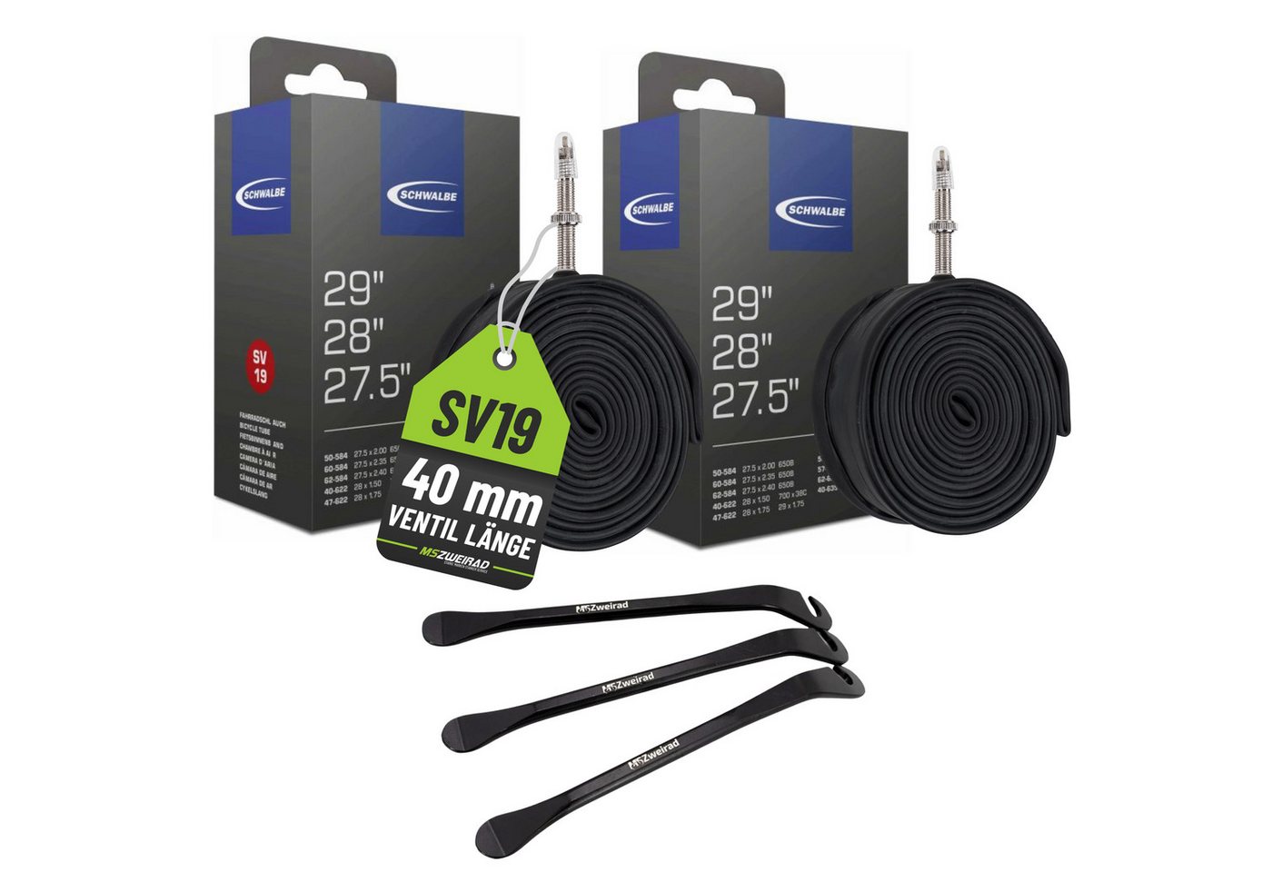 Schwalbe Fahrradschlauch 2x Schwalbe Fahrradschlauch SV19 40/62-584/635 mit Reifenheber Schwalbe Fahrradschlauch 2x Schwalbe Fahrradschlauch SV19 40/62-584/635 mit Reifenheber von Schwalbe