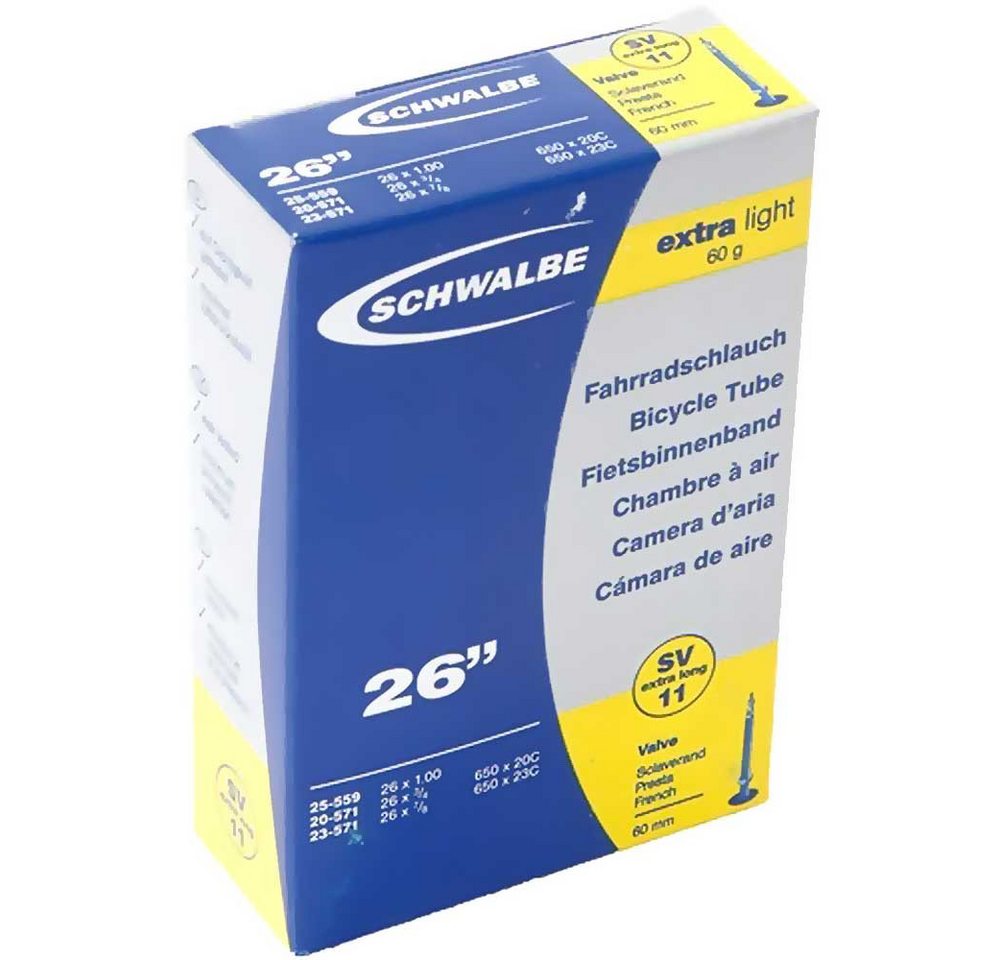 Schwalbe Fahrradschlauch SCHWALBE Schlauch Nr. 11 EXTRALIGHT 26 Zoll Sclaverandventil SV 60mm c Schwalbe Fahrradschlauch SCHWALBE Schlauch Nr. 11 EXTRALIGHT 26 Zoll Sclaverandventil SV 60mm c von Schwalbe