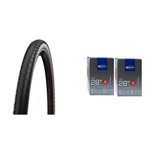 Schwalbe Unisex – Erwachsene G-One RS Evolution Line Reife, schwarz/transparent, 35-622 (28" x 1.35) & Unisex – Erwachsene SV40 Fahrradschlauch, schwarz, SV17 40mm 2er Set von Schwalbe