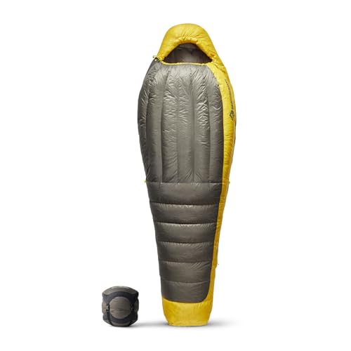 SEA TO SUMMIT - Spark Ultralight Daunenschlafsack Regular (-9°C) - Mumienschlafsack mit Daunenfüllung - Körperlänge - 850+ Loft Ultra-Dry Down - 3 Jahreszeiten - Für Wanderungen - Grey & Yellow - 730g von Sea to Summit