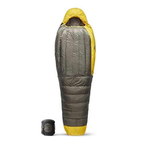 Sea to Summit - Spark Ultralight Daunenschlafsack Long (-1°C) - Mumienschlafsack mit Daunenfüllung - Körperlänge - 850+ Loft Ultra-Dry Down - 2 Jahreszeiten - Für Wanderungen - Grey & Yellow - 536g von Sea to Summit