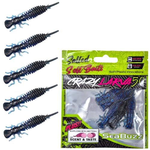 SEABUZZ Gummifische Angelköder Set Larva 5 STK x 50mm - Gummiköder für Forelle & Hecht & Zander - Wels & Barsch Kunstköder - Raubfisch Angelnset - Süß- und Salzwasser Angelausrüstung (Dark Purple) SEABUZZ Gummifische Angelköder Set Larva 5 STK x 50mm - Gummiköder für Forelle & Hecht & Zander - Wels & Barsch Kunstköder - Raubfisch Angelnset - Süß- und Salzwasser Angelausrüstung (Dark Purple) von SeaBuzz