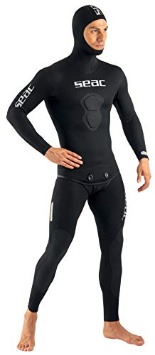 SEAC Herren Black Shark 3mm Tauchanzug und Apnoe aus Neopren, 3 mm, zweiteilig, innen geteilt, Schwarz, XL von Seac