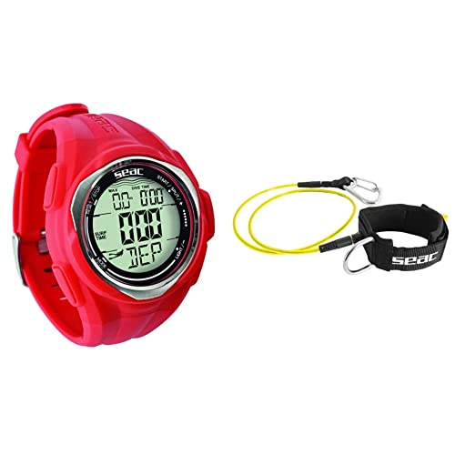 SEAC Partner, Apnoe-Tauchcomputer für Erwachsene, Unisex, Standard, Rot + Lanyard Sicherheitskabel mit Karabiner für Freitaucher, Schwarz, Standard SEAC Partner, Apnoe-Tauchcomputer für Erwachsene, Unisex, Standard, Rot + Lanyard Sicherheitskabel mit Karabiner für Freitaucher, Schwarz, Standard von Seac