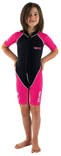 Seac Unisex Youth Seac Dolphin, Shorty Wetsuit for Kids in a 1,5mm Neoprene and Lycra for Swimming, Snorkelling and Playing in The Water, Black/Pink, 7 Years von Seac