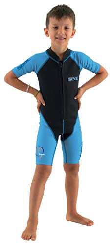 Seac Unisex Youth Seac Dolphin, Shorty Wetsuit for Kids in a 1,5 mm Neoprene and Lycra for Swimming, Snorkelling and Playing in The Water, Black/Light Blue, 5 Years von Seac