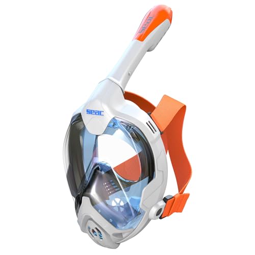 Seac Magica, Schnorchelmaske Vollgesichtsmaske Anti-Beschlag System mit einem weichen Maskenkörper, Dry Top Schnorchel mit Auslassventil, weiß/orange, XS/S Seac Magica, Schnorchelmaske Vollgesichtsmaske Anti-Beschlag System mit einem weichen Maskenkörper, Dry Top Schnorchel mit Auslassventil, weiß/orange, XS/S von Seac