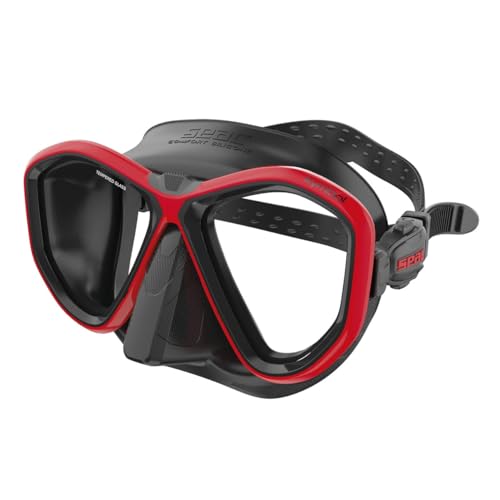 SEAC Unisex-Adult Symbol Made in Italy Zweiglas-Tauchmaske mit Einer 3D-Schnalle direkt am Maskenkörper, schwarz/rot, Standard SEAC Unisex-Adult Symbol Made in Italy Zweiglas-Tauchmaske mit Einer 3D-Schnalle direkt am Maskenkörper, schwarz/rot, Standard von Seac