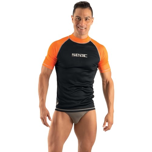 Seac T-Sun Short Man, Rash Guard for Swimming, Surfing, Diving, UV Protection, Black/orange, L von Seac