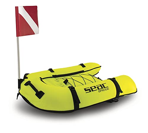 SEAC Unisex-Adult Bridge aufblasbarer Schwimmkörper für Freitaucher und Speerfischer, mit Schulterriemen, 95x70cm, gelb von Seac