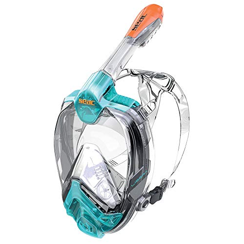 Seac Libera, Vollgesichtmaske zum Schnorcheln mit Schnellverschluss-Schnallen, blau/orange, XS/S Seac Libera, Vollgesichtmaske zum Schnorcheln mit Schnellverschluss-Schnallen, blau/orange, XS/S von Seac