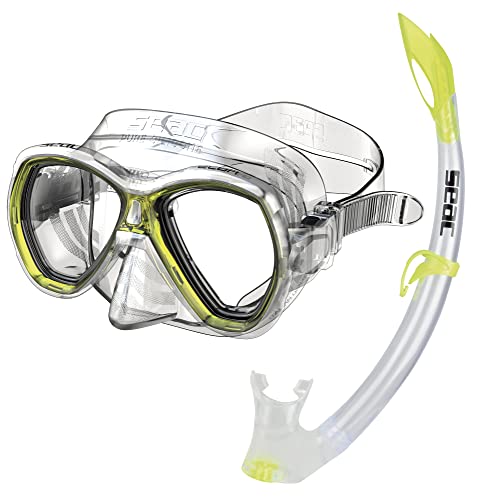 Seac Set Elba, Schnorchelset aus hypoallergenem Silikon mit Maske und Schnorchel für Erwachsene, transparent/gelb, Regular Seac Set Elba, Schnorchelset aus hypoallergenem Silikon mit Maske und Schnorchel für Erwachsene, transparent/gelb, Regular von Seac