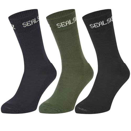 SEALSKINZ Unisex-Socke aus Merinowolle, Suffield Solo, Schwarz, Olivgrün und Marineblau, M von SealSkinz