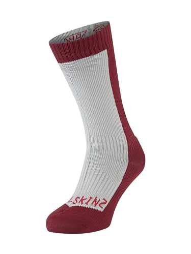 Sealskinz Unisex Kaltes Wasser Wasserdichte Socken – Mittellang, Grau/Rot, M von SealSkinz