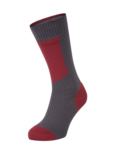 SEALSKINZ Unisex Kaltes Wetter Wasserdichte Socken mit Hydrostop – Mittellang, Grau/Rot/Weiß, L von SealSkinz